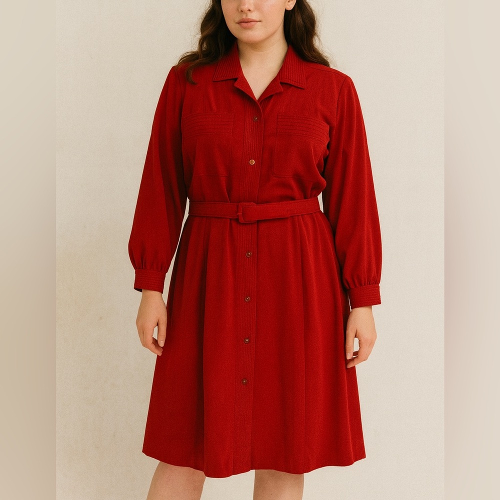 Vintage Red Secretary  Dress Belted Church Business SIZE 12| Charles Caroll